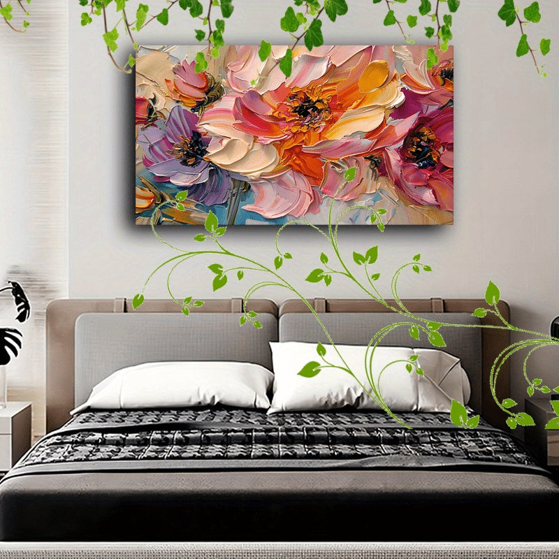 Vibrant Floral Canvas Wall Art with Wooden Frame – 16x12in