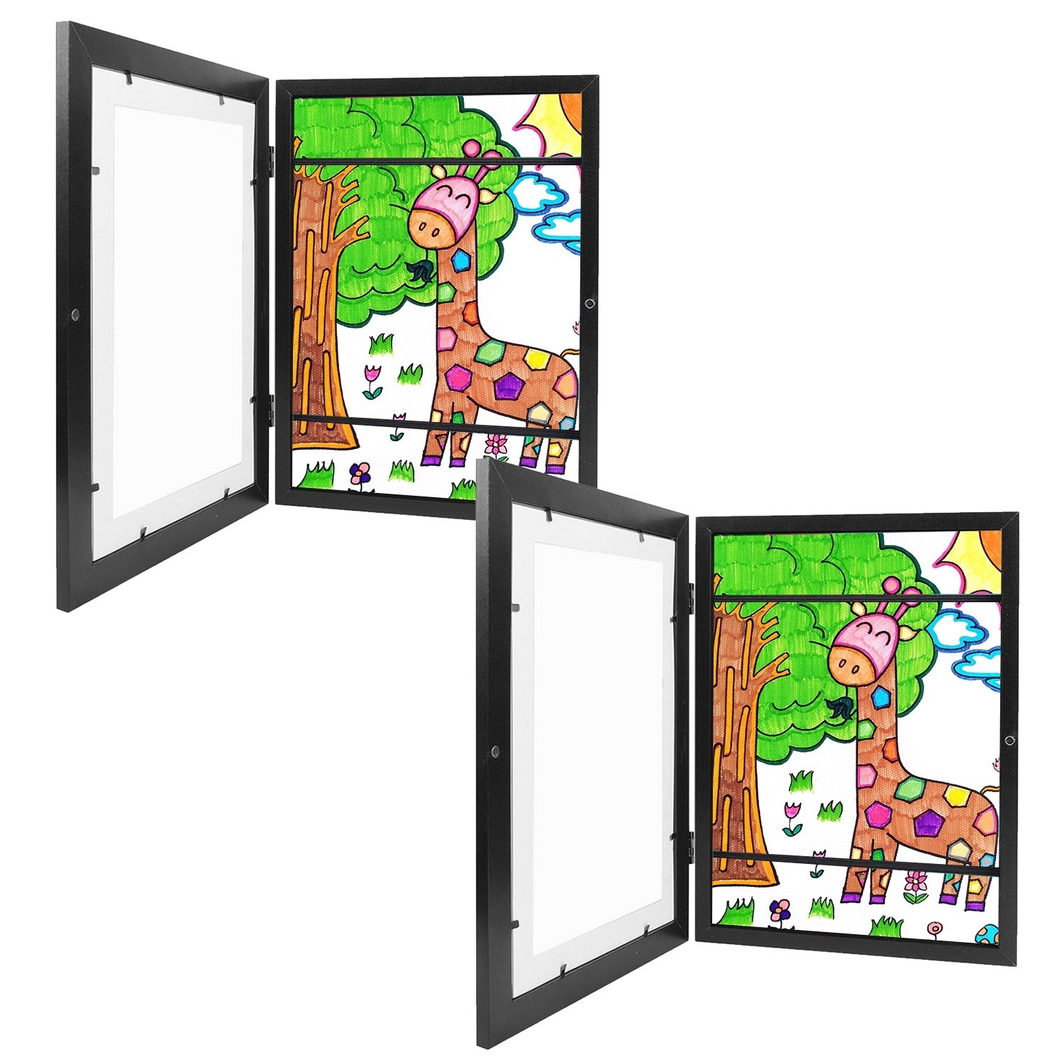 Kids Art Display Frames – 2-Pack Front-Opening Wall Frames with Nails (Black or White)