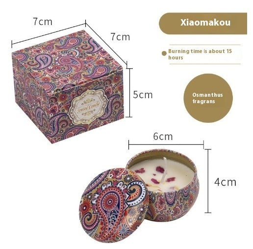 Dried Flower Fragrance Candle – Decorative Tin Gift Candle – 6 CmX4cm Color Box Packaging Vintage Sandalwood
