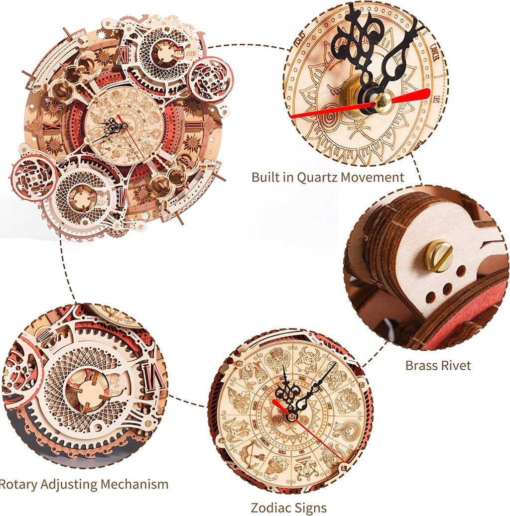 ROKR Zodiac Wooden Clock 3D Puzzle Kit – Functional Wall Art