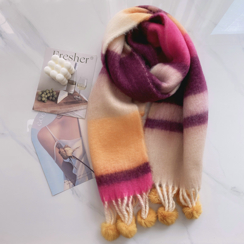 Rainbow Mohair Tassel Scarf