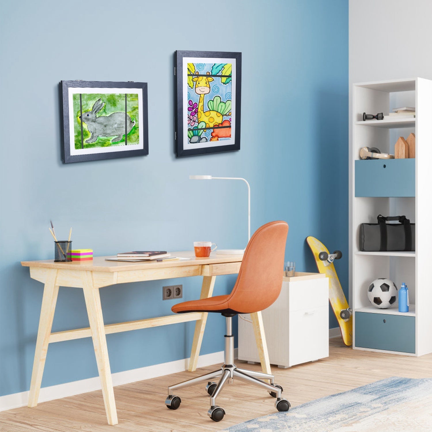 Kids Art Display Frames – 2-Pack Front-Opening Wall Frames with Nails (Black or White)