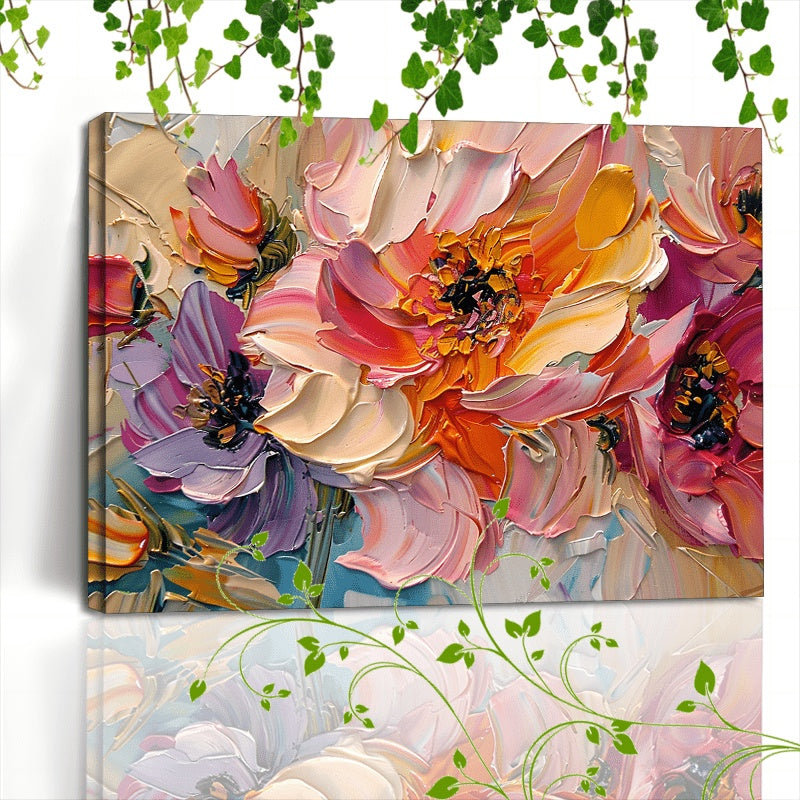 Vibrant Floral Canvas Wall Art with Wooden Frame – 32x24in