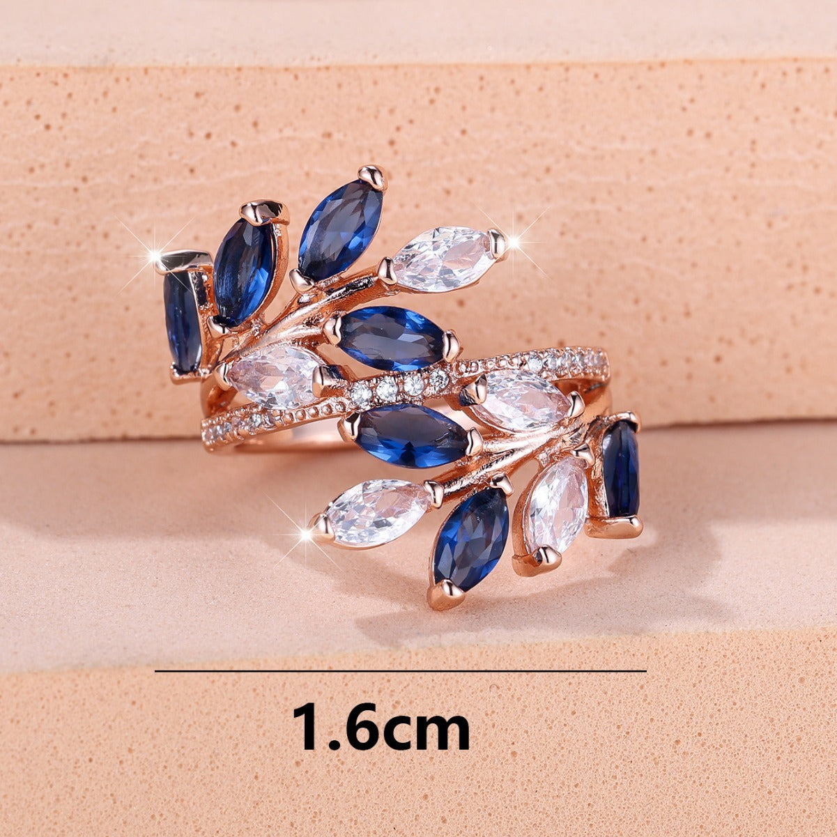 Horse Eye Zircon Leaf Ring – Platinum White Diamond Adjustable Opening