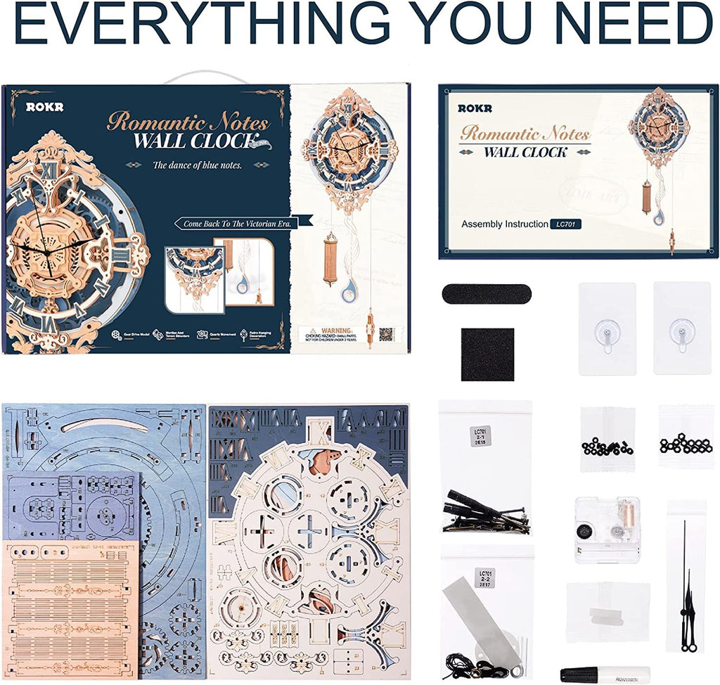 ROKR Romantic Notes Wooden Clock 3D Puzzle Kit – Elegant Wall Décor