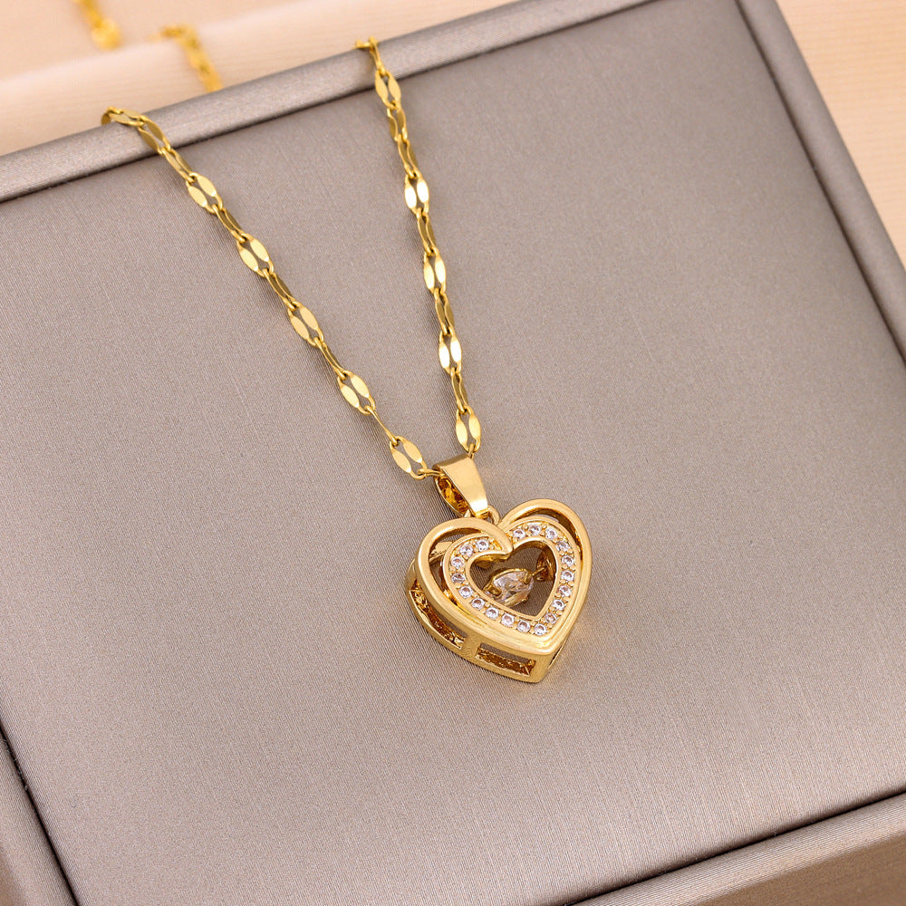 Double-Layer Love Necklace – Titanium Steel & Rhinestones – 8018 Smart Love necklace