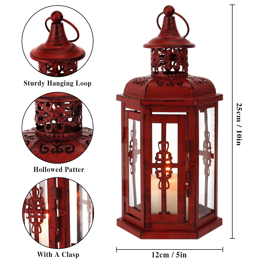 Vintage Iron Glass Candle Lantern – 3 Colors