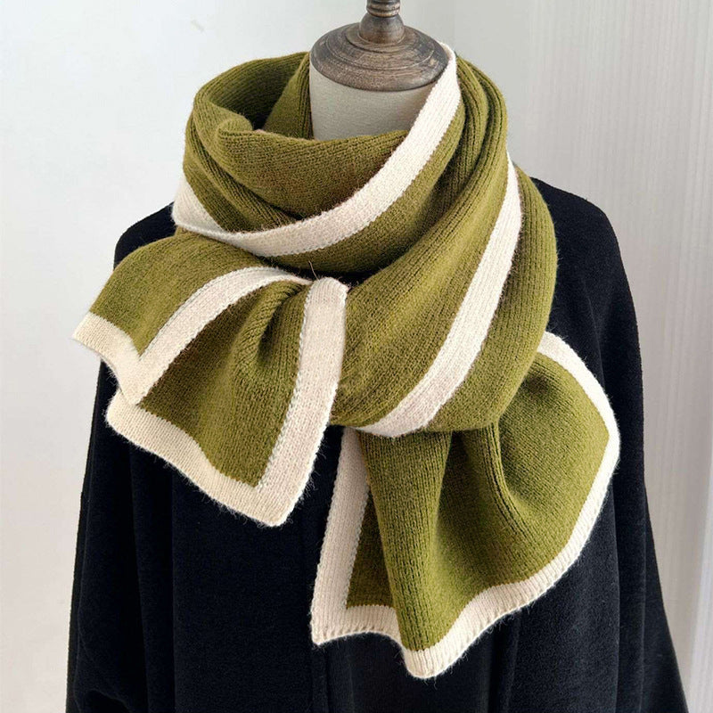 Color Matching Knitted Wool Scarf – Beige 175x 30cm