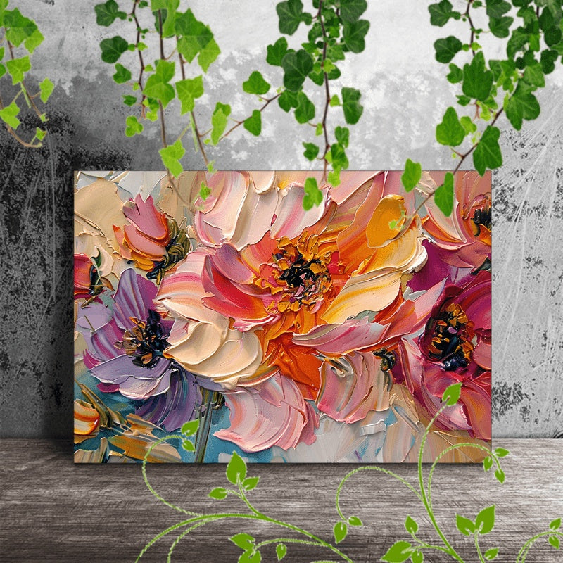Vibrant Floral Canvas Wall Art with Wooden Frame – 24x16in