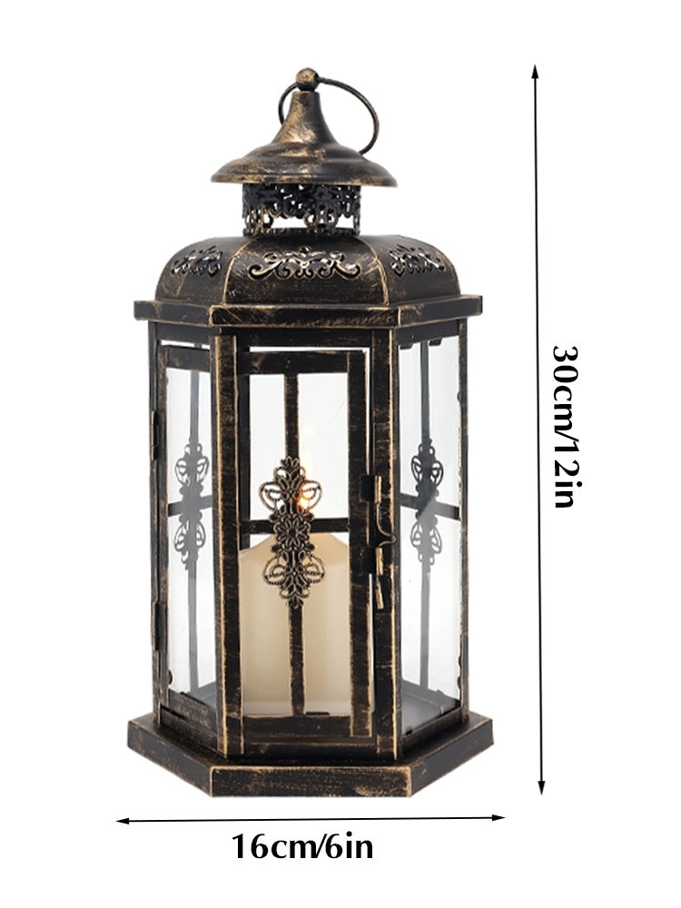 Vintage Iron Glass Candle Lantern – 3 Colors