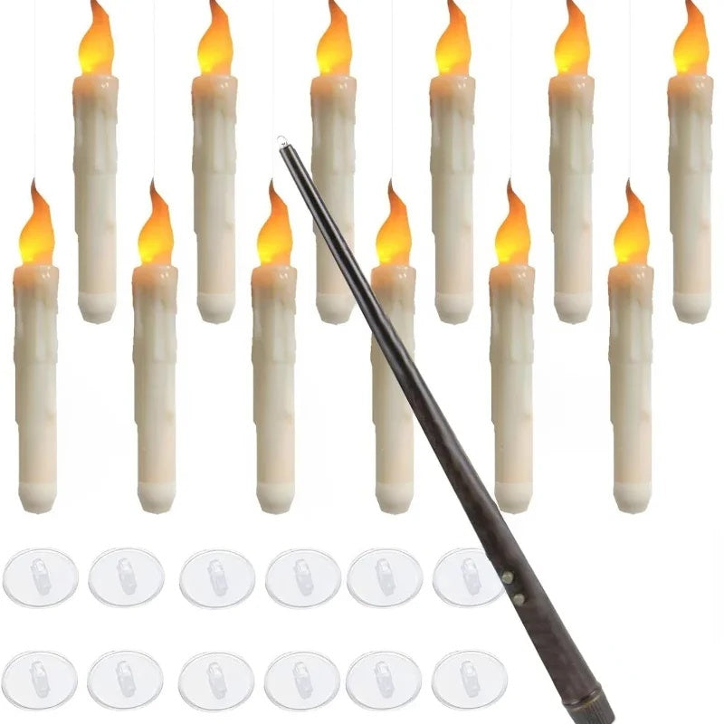 Set of LED candles with a remote control on a white background