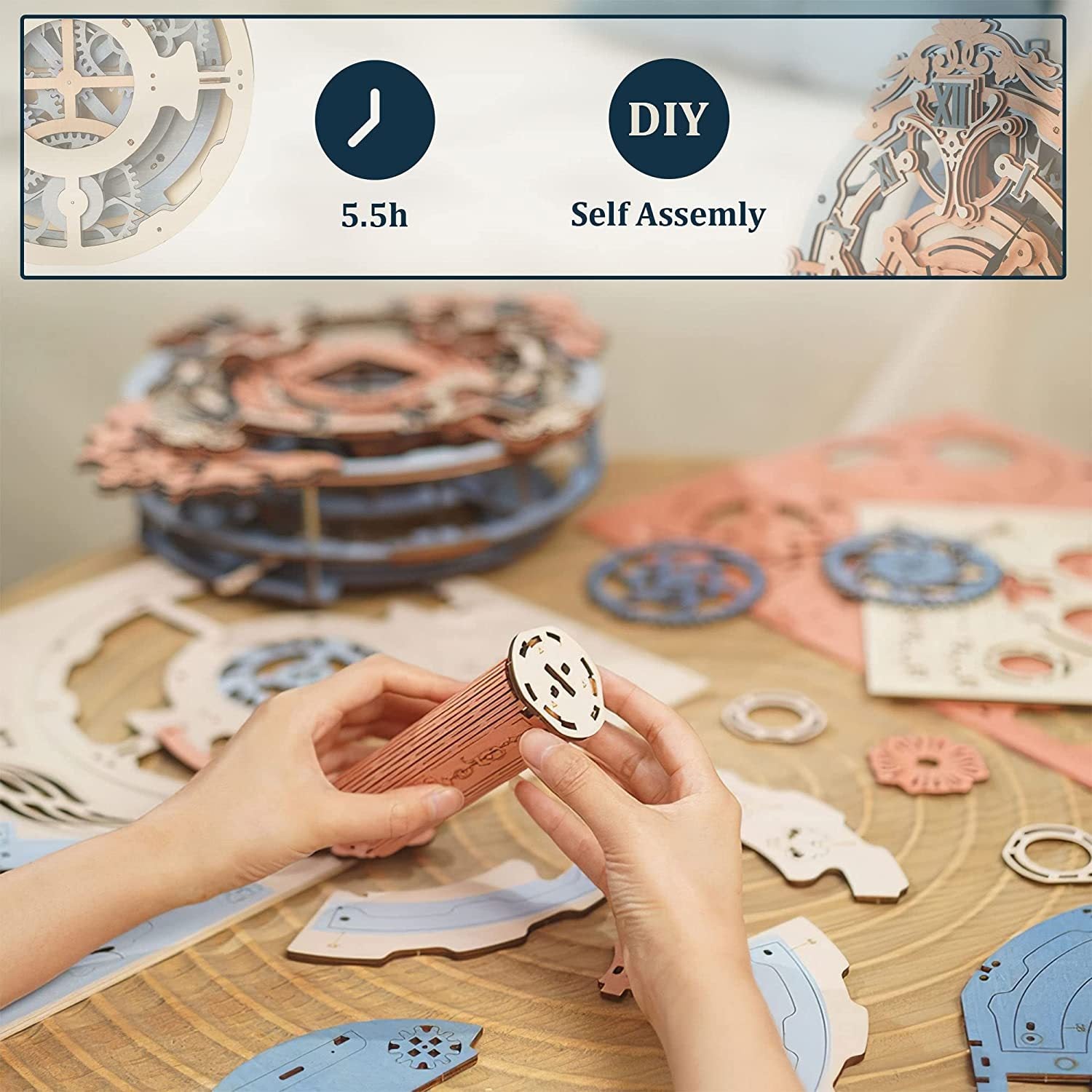 ROKR Romantic Notes Wooden Clock 3D Puzzle Kit – Elegant Wall Décor