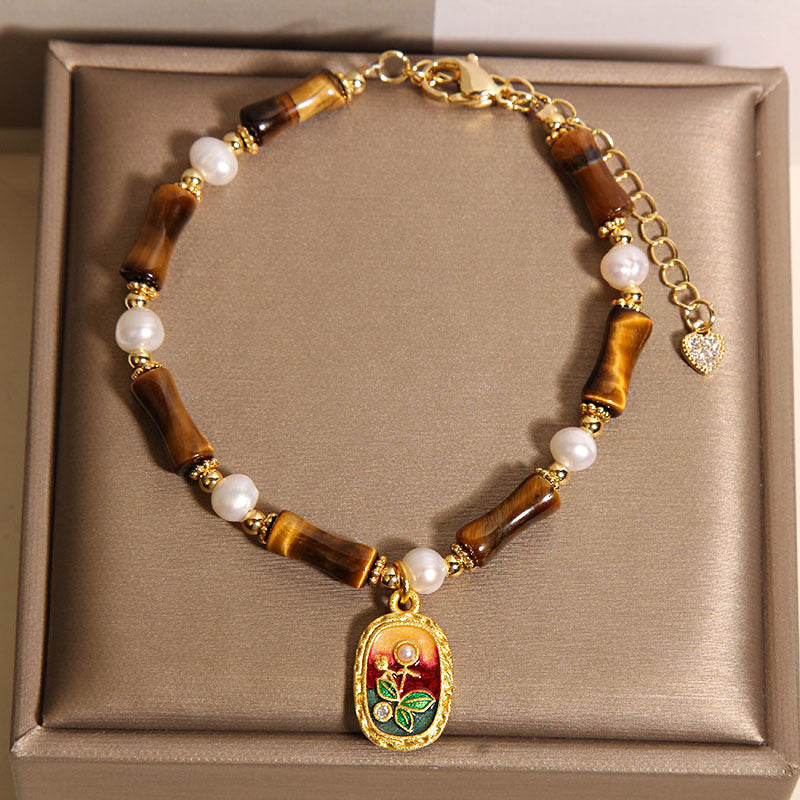 Chinese Style Bamboo & Pearl Women’s Bracelet – 3 Variations – Amber Bamboo Bracelet bracelet