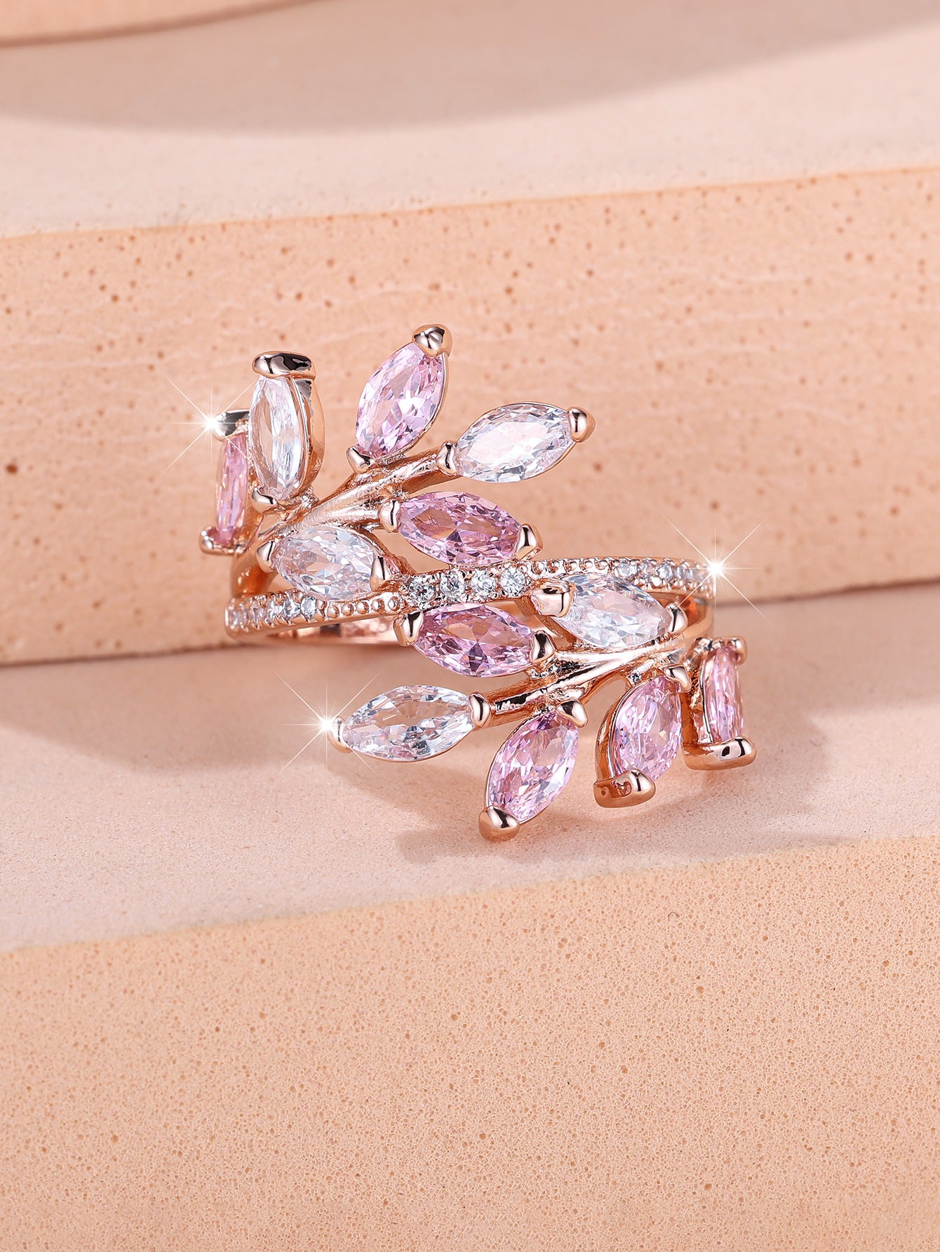 Horse Eye Zircon Leaf Ring