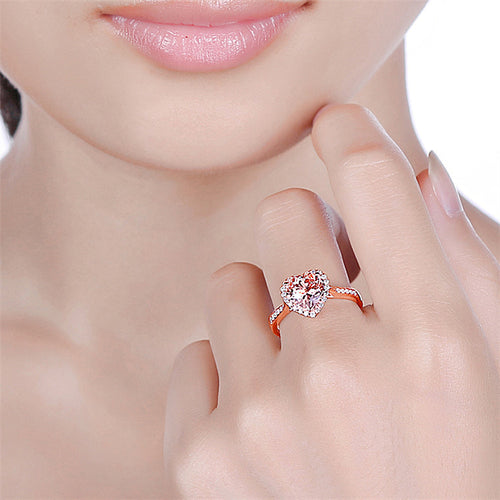 18K Gold Plated Heart Ring – Rose Orange Diamond Style – Rose Gold No 10