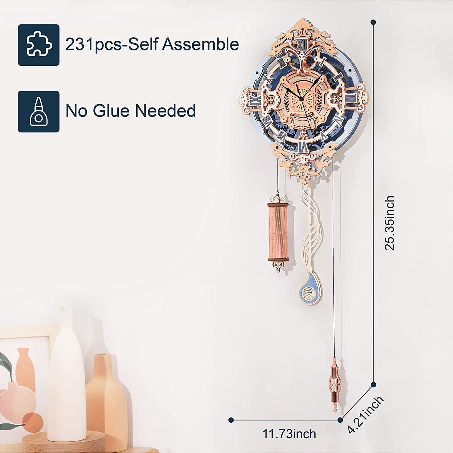 ROKR Romantic Notes Wooden Clock 3D Puzzle Kit – Elegant Wall Décor