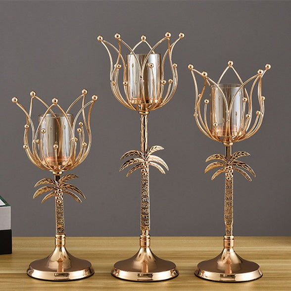Wrought Iron Candle Holder – Luxury Gold & Silver Décor (3 Sizes) – Gold S