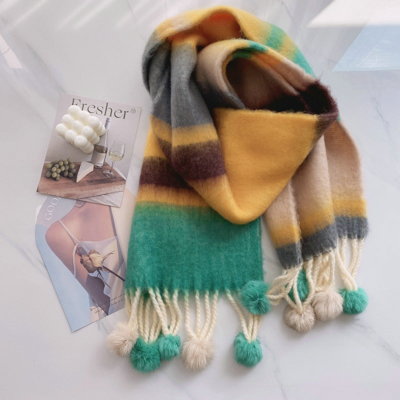 Rainbow Mohair Tassel Scarf – 7color Above 175cm