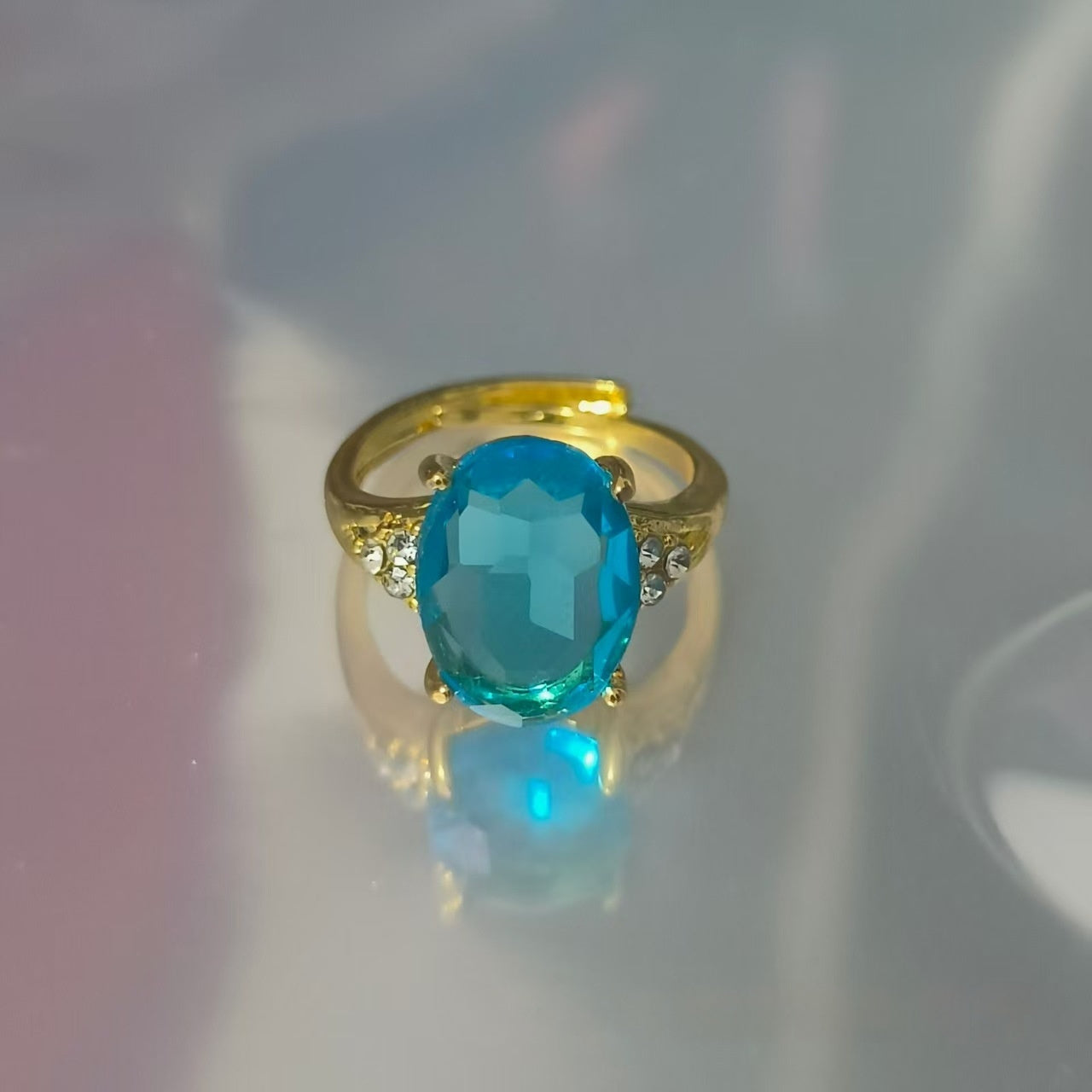 Colorful Zircon Heart Ring – Adjustable Gold-Tone Band – Yellow Adjustable Opening