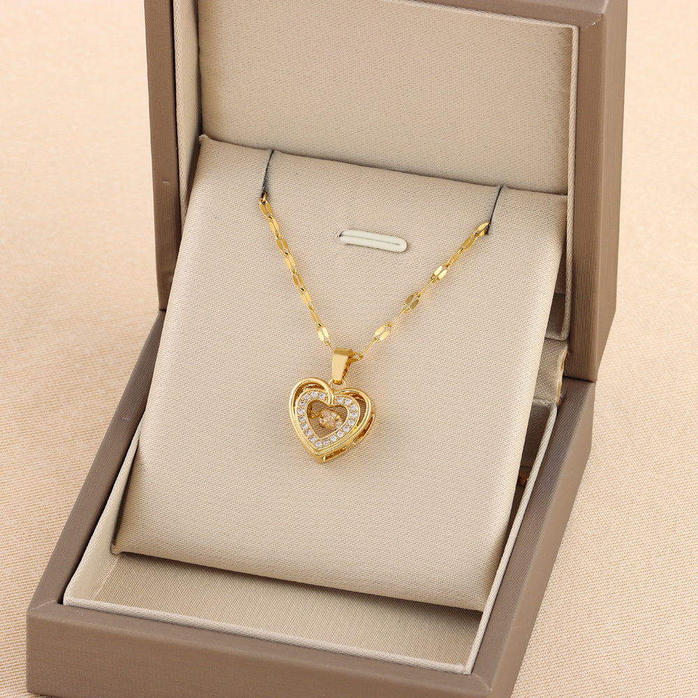 Double-Layer Love Necklace – Titanium Steel & Rhinestones