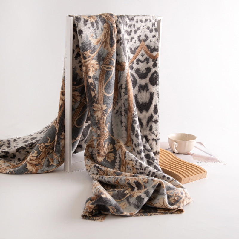 Leopard Print Cashmere-Feel Scarf – Wild Yet Elegant – Red 190X60CM