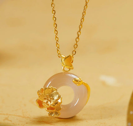 White Chalcedony & Sterling Silver "Love Blossom" Necklace – Love Of Butterfly Necklace 925 Silver necklace