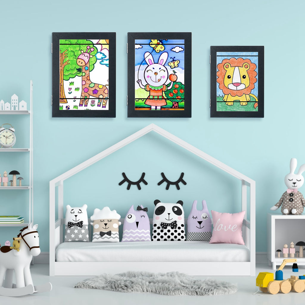 Kids Art Display Frames – 2-Pack Front-Opening Wall Frames with Nails (Black or White) – Black A4 home art